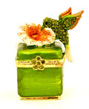 Hummingbird on Trinket Box. Hand Painted Enamel with Austrian Crystals