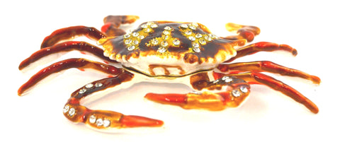 Seaside Crab Trinket Box. Brown Enamel with Austrian Crystals