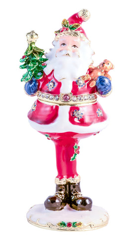 Skinny Leg Santa Claus Trinket Box with Gifts & Christmas Tree
