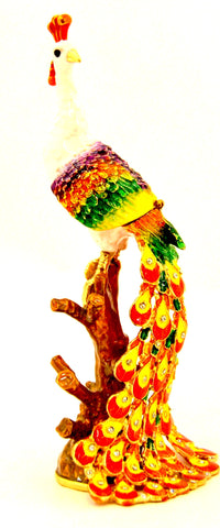 Peacock Sitting on Branch Trinket Box