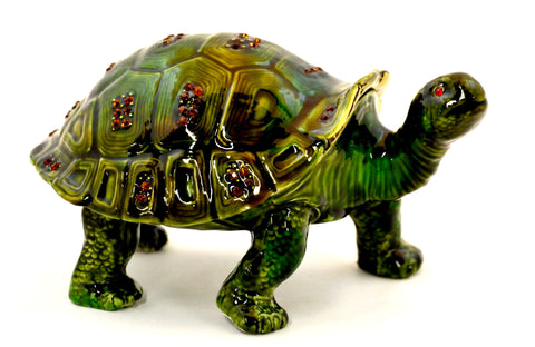 Big Turtle Trinket Box. Hand Detailed with Enamel & Austrian Crystals