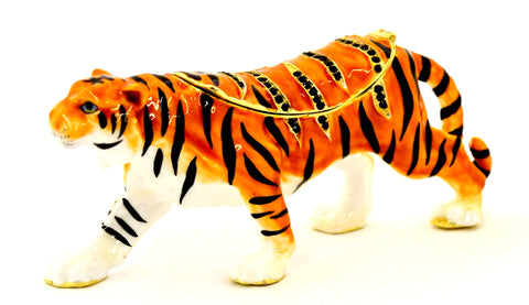 Bejeweled Tiger Standing Trinket Box with Austrian Crystals