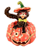 Decorative Cat Sitting on Pumpkin Trinket Box Made with Austrian Crystals