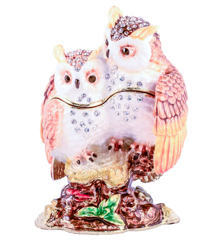 Double Owls On Branch Trinket Box