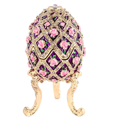 Musical Egg Trinket Box with Floral Design. Hand Detailed with Austrian Crystals