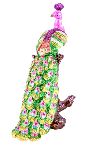 Decorated Peacock on Branch Trinket Box