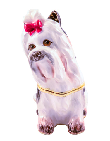 Maltese Dog Trinket Box with Red Bow