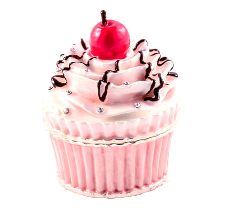 Cupcake with Cherry Trinket Box. Pink Enamel with Austrian Crystals
