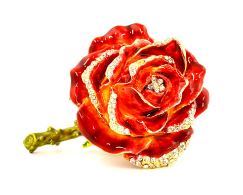 Rose Flower Trinket Box. Hand Crafted with Austrian Crystals