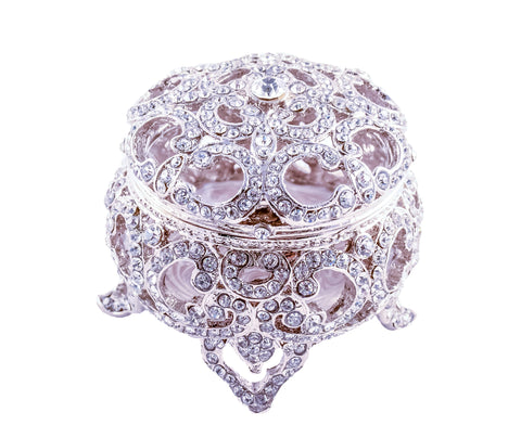 All Jeweled Round Shape Trinket Box. Hand Crafted with Austrian Crystals